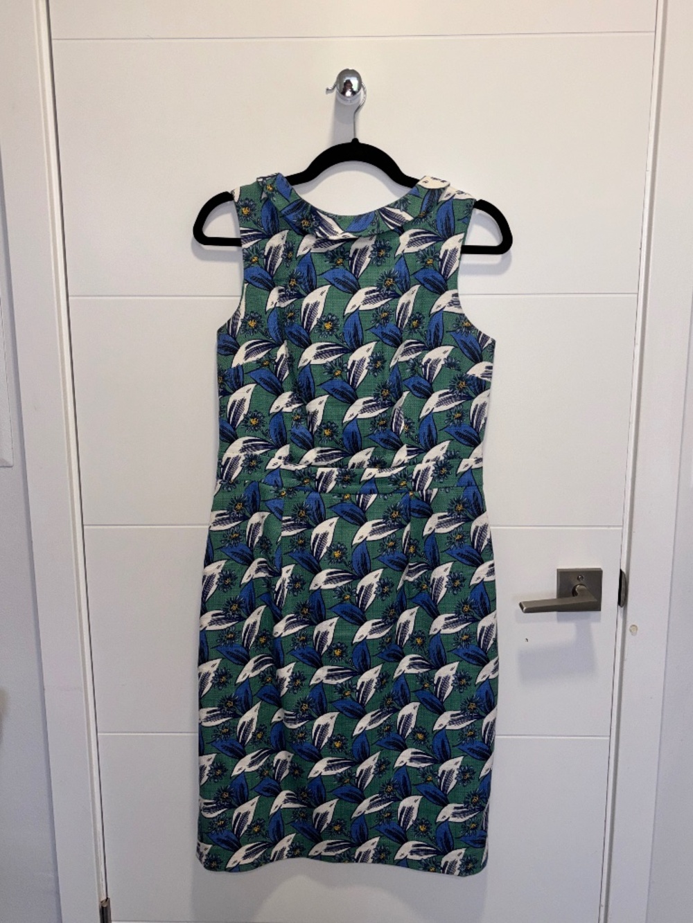 Boden Green Blue Bird Print Sleeveless Sheath Dress Size 8L